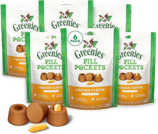 Greenies Pill Pockets for Dogs Large Size, Soft Dog Treats, Chicken Flavor, (6) 7.9 oz. Pouches (180 Treats Total)