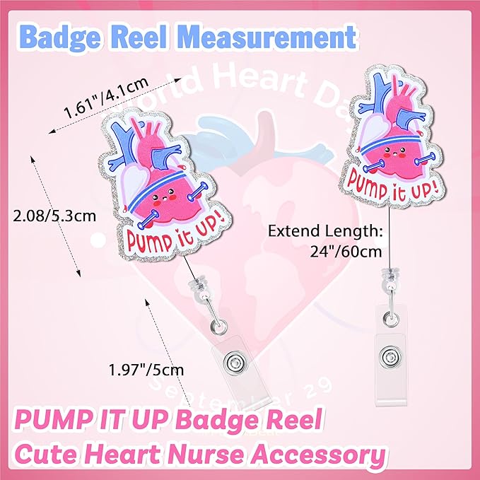 Pump It Up Heart Badge Reel with Alligator Clip Funny ID Badge Holders Cute RN LPN CNA MA PCT Badge Buddy Nursing Medical Students Nurse Accessories for Work