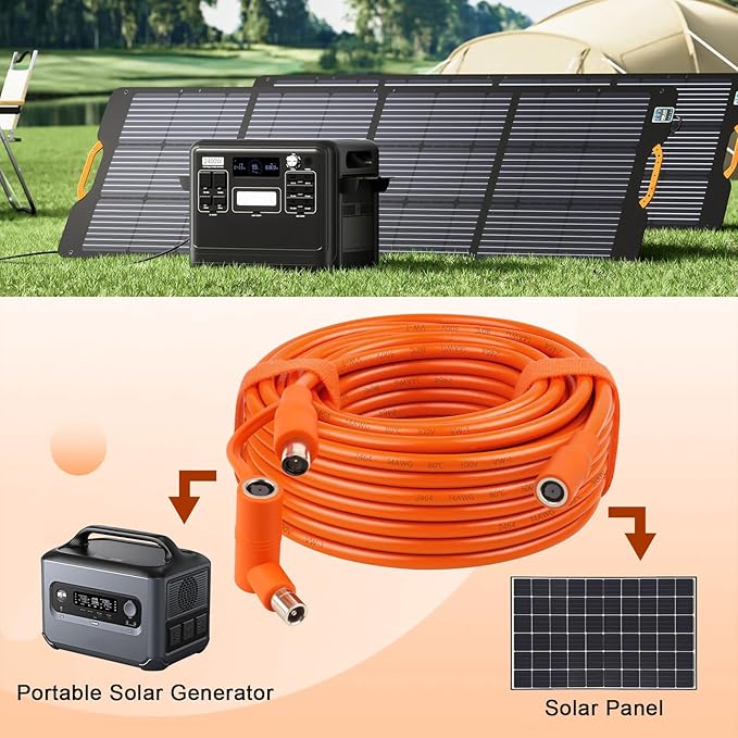 14AWG DC 8mm Extension Cable for Solar Panel 100FT,DC7909 Solar Panel Cable Female to Male with DC8020 Male Adapter Compatible with Aker,GZ Yeti,BLUETT,Jackery Portable Power Station-100 Foot