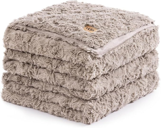 UGG Faux Fur King Blanket for Bed, Double-Sided Soft Blanket, Warm Large Throw for Couch, Washable California King Bedding, Luxury Bedroom Decor, 110" x 90", Oyster Brown (Adalee)