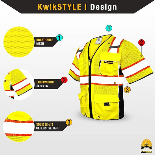KwikSafety - Charlotte, NC - Men's & Women's Class 3 Safety Vest PPE Hi Vis Reflective ANSI OSHA