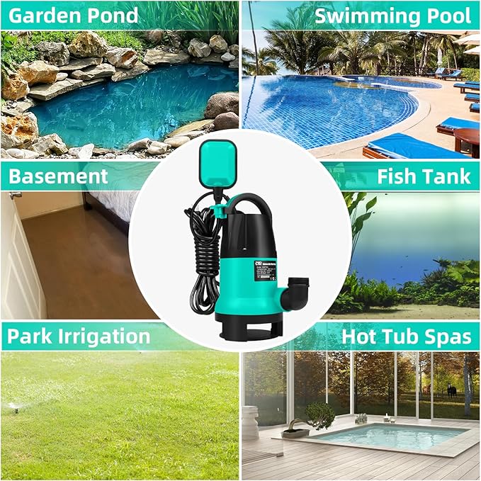 Sump Pump, Prostormer 1HP 3700GPH Submersible Clean/Dirty Water Pump with Automatic Float Switch for Pool, Pond,Garden, Flooded Cellar, Aquarium and Irrigation(Green)