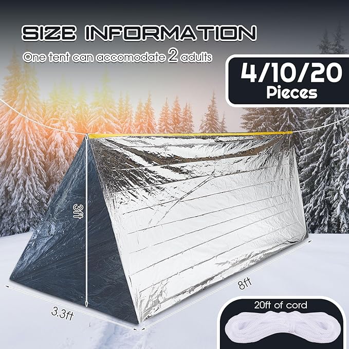 Woanger 4/10/20 Pcs Emergency Tent for Homeless Survival Tents Bulk 2 Person Tube Camping Tents 8 ft x 3 ft Shelter Survival Tent Portable Shelter for Hiking Backpacking Camping Outdoor