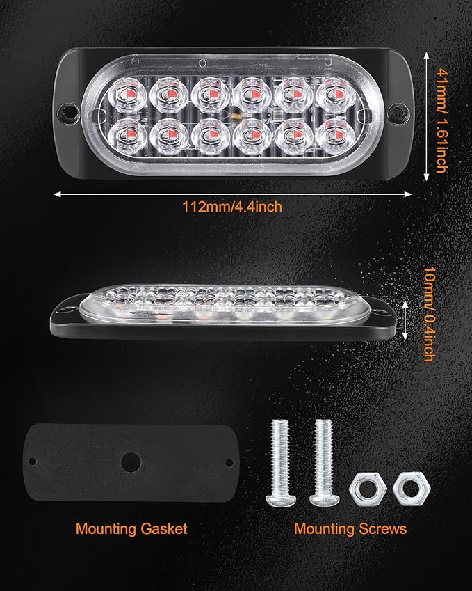 Leelosp 14 Pcs 12 LED Strobe Lights for Tow Trucks Construction Vehicles Surface Mount Emergency Hazard Beacon Safety Warning Lamps Flashing 12-24V Grille Head for Car Accessories (Red)