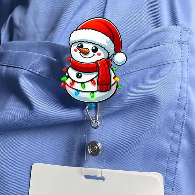 Snowman Badge Reel Christmas Snowman Badge Holder with Light Strings Design Retractable ID Card Clip Winter Badge Reels with Alligator Clip Christmas Nurse Name Tag Holiday Gift for Medical Assistants