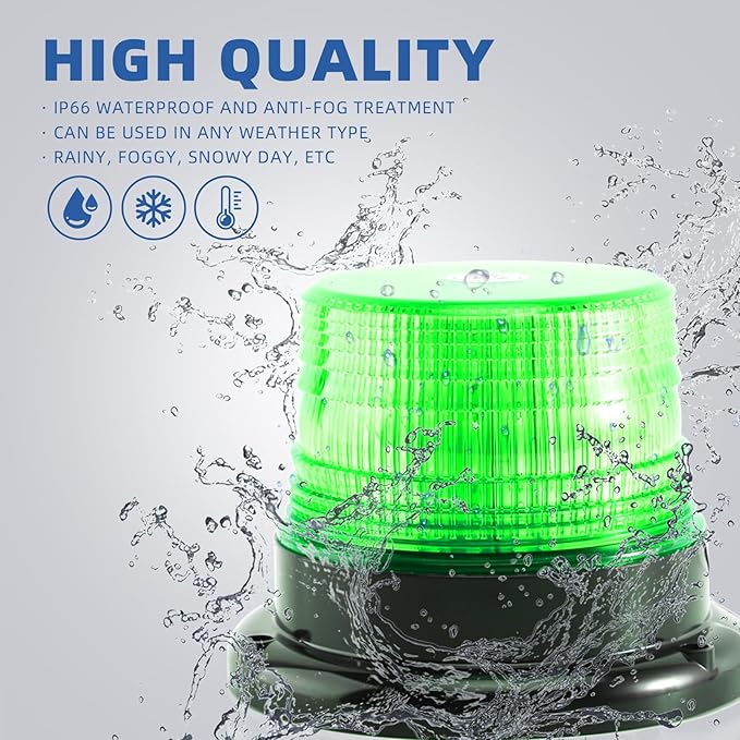 Green LED Beacon Lights 12-24V Warning Safety Flashing Emergency Roadside Strobe Mini Light Bar with Magnetic Base for Snow Plow Truck Construction Vehicles Forklift Tractor Golf Carts 1-Pcs