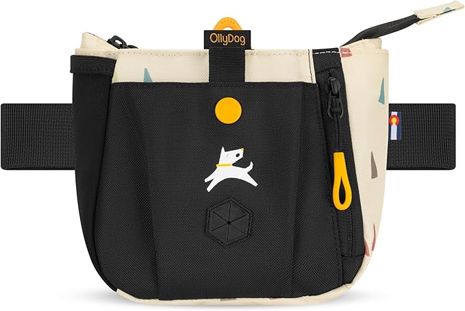 OllyDog Backcountry Day Bag | Hands-Free Dog Training Treat Pouch | Fanny/Hip Pack with Zipper Closure & Built-in Poop Bag Dispenser | Removable Waist Clip (Terrazzo)