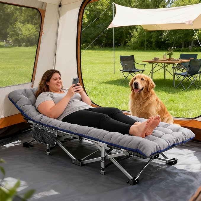DoCred Oversized XXL Folding Camping Cot with Mattress, 2 Pack Heavy Duty Sleeping Cot Bed Portable Adults Outdoor Bed with Carry Bag, Travel Camp Cots