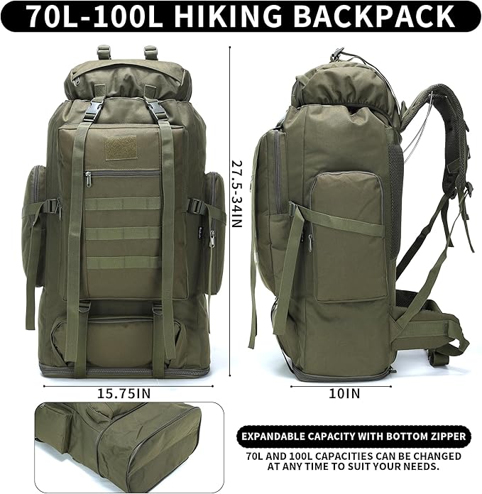 Hiking Backpack for Men 70L/100L Camping Backpack Military Rucksack Molle 3 Days Assault Pack for Climbing