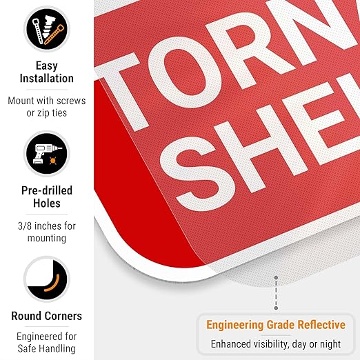 Safe Area Tornado Shelter Sign, 12x18 Inches, 3M EGP Reflective .063 Aluminum, Fade Resistant, Made in USA by Sigo Signs