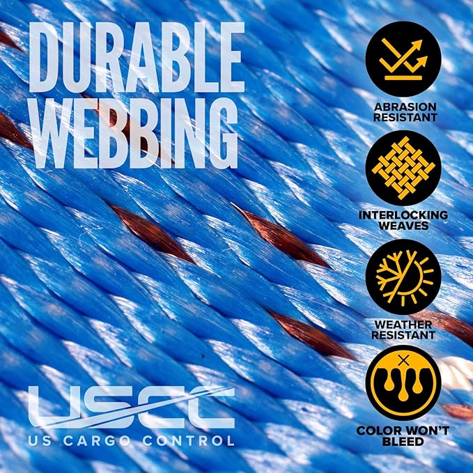 US Cargo Control, Flat Hook Ratchet Strap, Ratchet Tie Down, 2 Inch Width X 30 Foot Length, Blue Ratchet Strap with Black Flat Hook, Weather Resistant Strap, 3,333 Pound Working Load Limit, Pack of 4