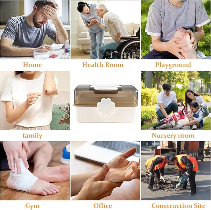 3-Tier Medicine Box,Portable Medicine Storage Box with Handle,Medicine Cabinet for Bottle Organizer,Plastic Large Capacity First Aid Box for Family,Office and Travel, 11.4" L × 7.6" W × 6.2" H