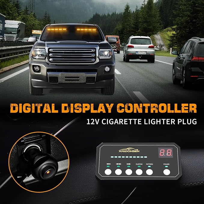 XRIDONSEN 2x 17 inch Emergency Dash Amber Strobe Lights for Trucks Interior Front/Rear Windshield Lights 40 LED Safety Flashing Warning Hazard w/Display Controller for Construction Vehicles SUV Car
