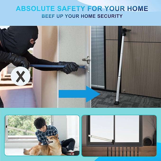 2025 Upgraded 2-in-1 Door Security Bar & Sliding Windows Bar,Adjustable Heavy Duty Stoppers Jammer for Apartment,Home, Hotel Room,Travel(2 Pack,White)