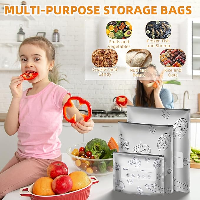 （30PCS,3 Size）2026 New Resealable Vacuum Zipper Pouches for Food,Reusable Aluminum Foil Sealable Storage Bags,aluminum freezer bagsFoil Sealable Bags with Label and Zip Lock for Vegetable Fruit Meat