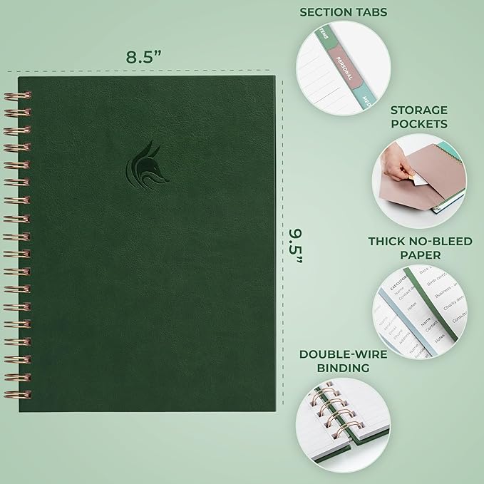 Clever Fox When I Die Planner With Pockets for Documents – End-of-Life Organizer Binder for Important Personal Info & Final Wishes (Dark green)