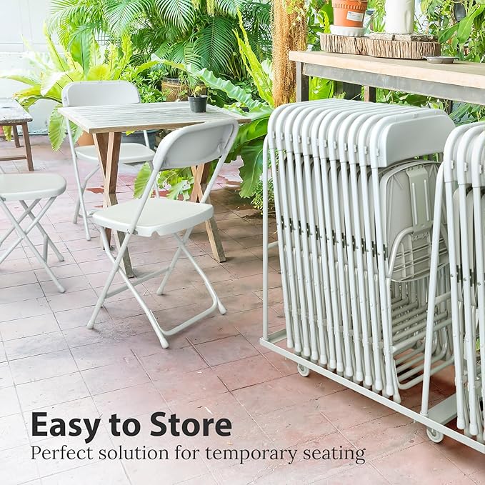 9 PACK White Foldable Plastic Chair | Folding & Stackable | 350 lbs Capacity Steel Frame Seats for Indoor Outdoor | Commercial Use Events Wedding Party Events Bulk Picnic Kitchen Dining