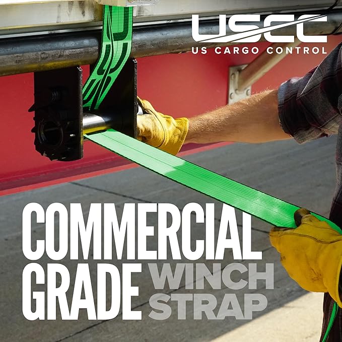 US Cargo Control 4" x 30' Winch Straps with Twisted Sewn Loops (10-Pack), 5,400 LBS Working Load Limit, Heavy Duty Flatbed Tie Downs, Green 4 Inch Straps for Flatbed Trailers and Trucks