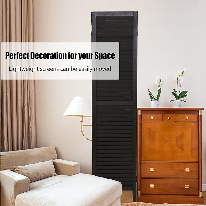ECOMEX 6 Panel Louver Wood Room Divider 5.6ft.Tall Folding Privacy Screen Panels, Room Divider Wall, Divider for Room Separation, Partition Room dividers and Effectively Block Sight(Black)