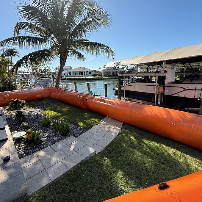 Flood Water Filled Flood Control Tube Barrier. Reusable Water Diversion Barrier for Perimeter and Entryway Protection. (200"x23.6")