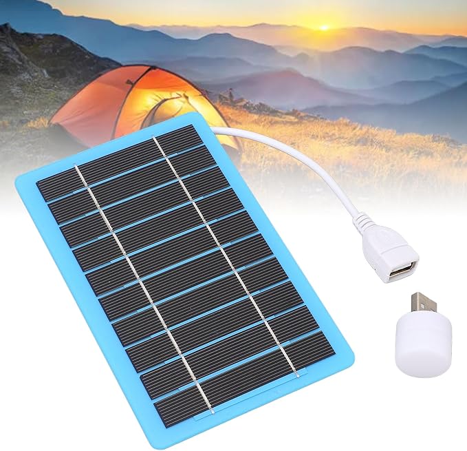 SIXRUN 5W Portable Solar Panel USB Solar Charger Foldable Charger with USB Light for Outdoor Camping Hiking Emergency Phone Charging