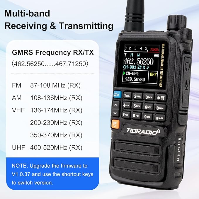 TIDRADIO TD-H3 Plus GMRS Radio Multi-Band Receiving Long Range Walkie Talkies,USB-C Programming & Charging,2500mAh Battery,NOAA Weather Radio,AM/FM Reception,DTMF VOX SCAN