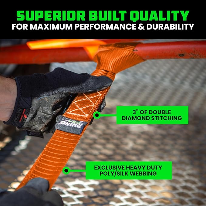 Rhino USA Soft Loop Tie Down Straps (4-Pack) - 1.6 Inch x 17 Inch (5,000 lbs Break Strength) Heavy Duty Motorcycle Handlebar Straps for use with Ratchets for ATV, UTV, Dirt Bike (Orange)