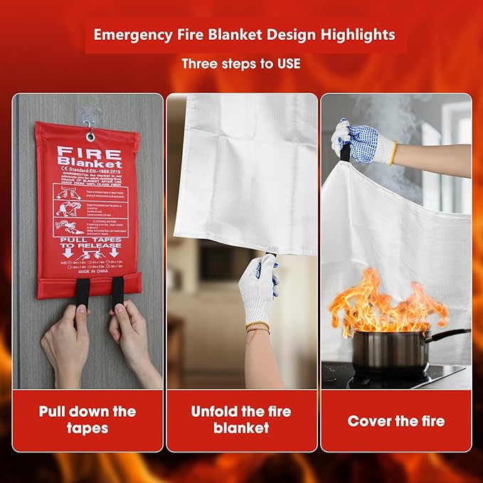 FJNATINH Fire Blankets Emergency for Home - 1 Pack 40' x 40' Fiberglass Blanket for Kitchen and Home (1)