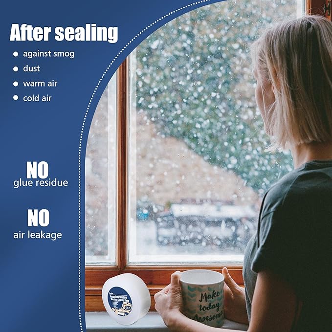Heavy Duty Window Weather Sealing Tape - Transparent, 3 Inch Wide x 90 FT Long, Plastic, PEWST001