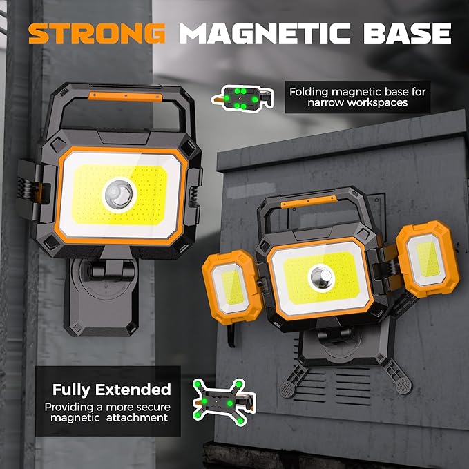 Yzoni LED Rechargeable Work Light, 40W 4000LM Magnetic Work Light with 6 Modes, Battery Powered Portable Mechanic Lights with 360°Rotate Foldable Design for Auto Car, Garage, Workshop