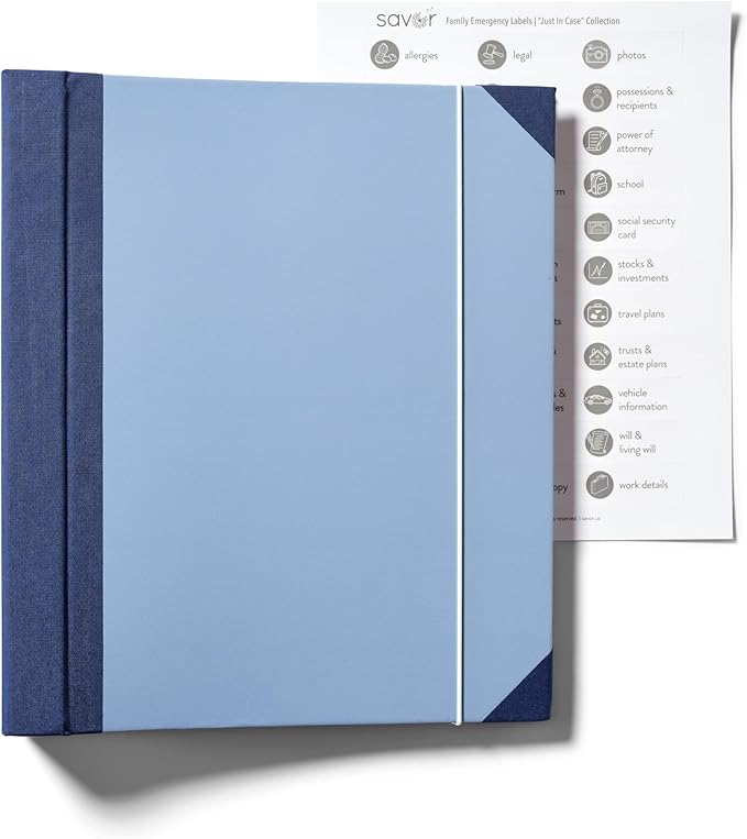 Savor|2025 Updated Edition Family Emergency Binder ™ | Custom Dyed Cloth Expanding File Folder for Important Papers, Babysitter Binder, Birth Certificates, Social Security Cards, Passports, Photos