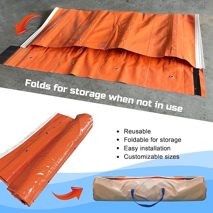 PVC L-Shaped Baffle Flood Barrier for Home,Flood Control Water Gate Flood Protection Products for Garage Doors, Basements, Warehouses Absorbent Sandbag Alternative(L:6.5ft x W:5ft x H:4ft)