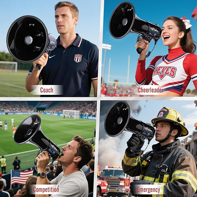 MyMealivos 50W Bluetooth Megaphone with Rechargeable Battery-Professional Bullhorn with Siren&240s Recording Supports USB/SD/3.5mm Aux-1600ft Range for Sports Police Emergency Outdoor Activities