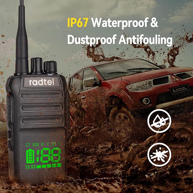 Radtel RT-493 GMRS Radio 10W IP67 Waterproof Handheld, 199 CH Long Range Two Way Radio for Adults, GMRS Repeater Capable, UHF Scanning & Receiving, 2800mAh Type-C Charging (2 Pack)