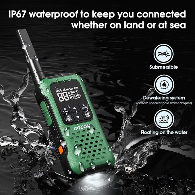 GOCOM G9 IP67 Waterproof Two Way Radios, 2 Way radios Outdoor Adventure NOAA Weather Alert & SOS Emergency Lamp Adult Walkie Talkies Long Range Rechargeable (G9 - Suitcase 4 Pack)