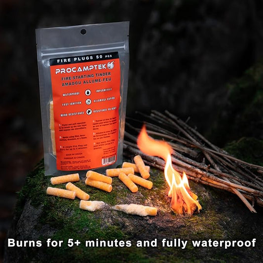 Procamptek Fire Plugs 100% Waterproof Fire Starter for Emergencies, Survival, Campfire, Fire Pits, Grills | Burns 5+ Minutes, All Natural, Non-Toxic