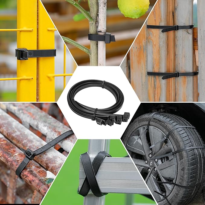 Zip Ties Heavy Duty 12 inch 200 LBS Tensile Strength Cable Ties ，Extra Large Wire Ties Adjustable Nylon Tie Wraps for Indoor Outdoor Patented Design（100 Pack Black）