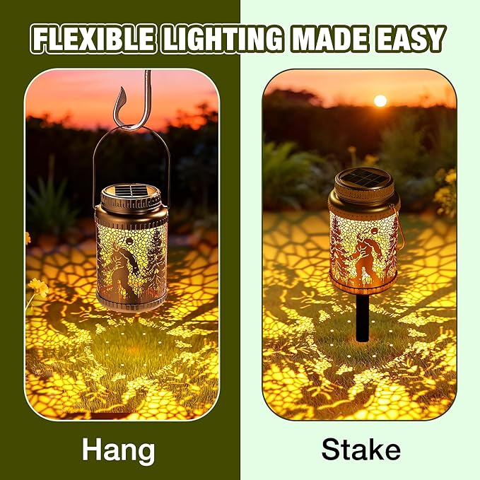 Cooo 6 Pack Solar Lanterns Outdoor Waterproof Bigfoot Sasquatch Christmas Trees Solar Pathway Lights Landscape Path Christmas Gifts for Women Mom Grandma for Outdoor Table Lamps Garden Yard Decor-Gold