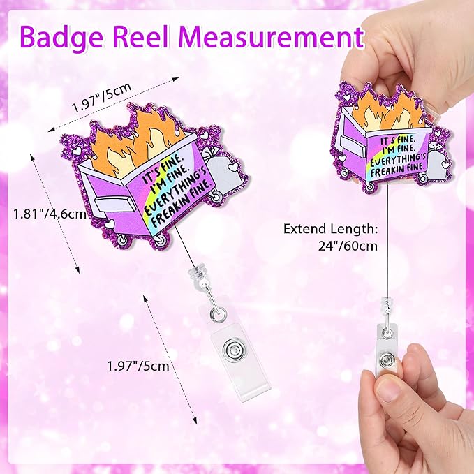 It's Fine. Everything's Freakin Fine Badge Reel with Alligator Clip Funny ID Badge Holders Cute RN LPN CNA MA PCT Badge Buddy Nursing Medical Students Nurse Accessories for Work