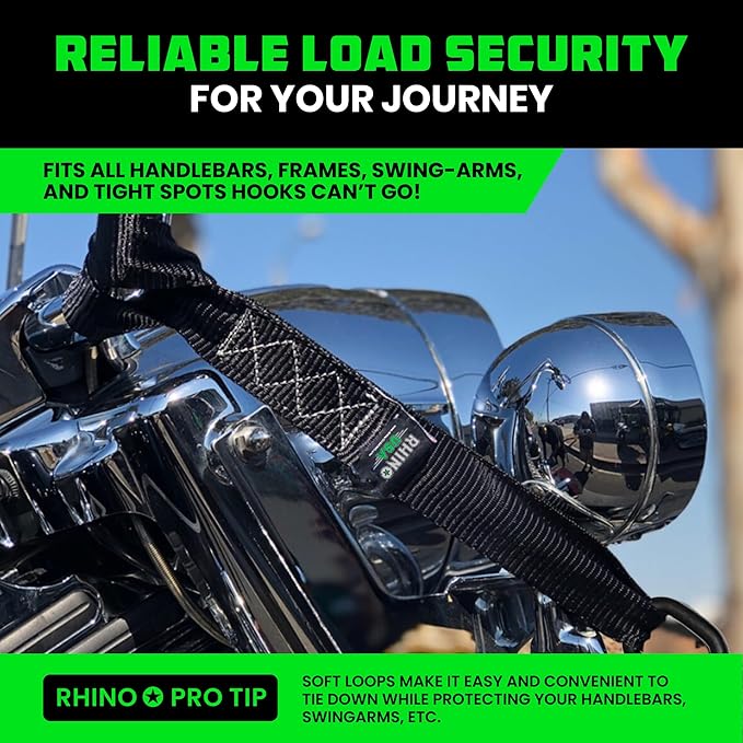 Rhino USA Soft Loop Tie Down Straps (4-Pack) - 1.6 Inch x 17 Inch (5,000 lbs Break Strength) Heavy Duty Motorcycle Handlebar Straps for use with Ratchets for ATV, UTV, Dirt Bike (Black)