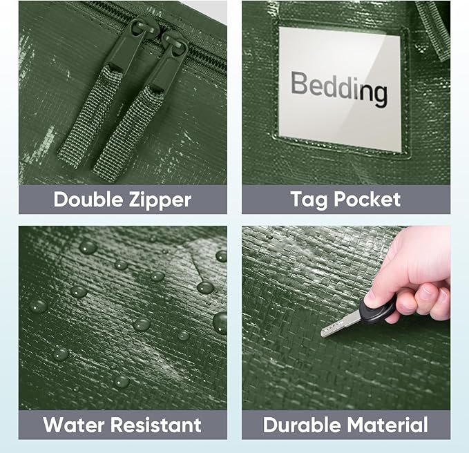 TICONN 8 Pack Extra Large Moving Bags with Zippers & Carrying Handles, Heavy-Duty Storage Tote Moving Boxes for Space Saving (8 Pack, Olive)
