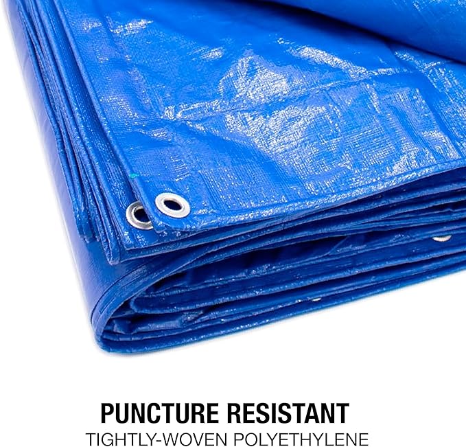 12x16 Blue Waterproof Tarp – Heavy Duty 5 MIL Thick Outdoor Tarpaulin Cover - Multi Purpose Protection for Camping, Tent, Roof, Patio, Pool, Floor, Furniture, Boat, Truck Beds, Pack of 1