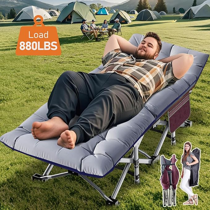 ABORON Heavy-Duty Folding Guest Bed for Adults, 500lb Capacity, Portable Extra Cot with 1244D Double Layer, Ideal for Indoor Guest Stays & Temporary Home Use