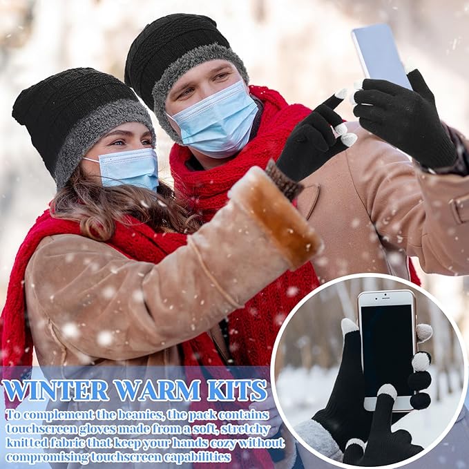 Geyoga 120 Pcs Charity Donation Homeless Care Supplies Bulk Winter Beanie Emergency Blanket Touchscreen Glove Drawstring Bags