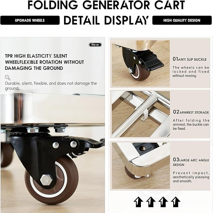 Generator Wheel Kit,GeneratorCart,500LB Heavy-Duty GeneratorCart With Wheels, Made of 100% Sstainless Steel,(19.6X13.7inches) (Stainless steel original color)