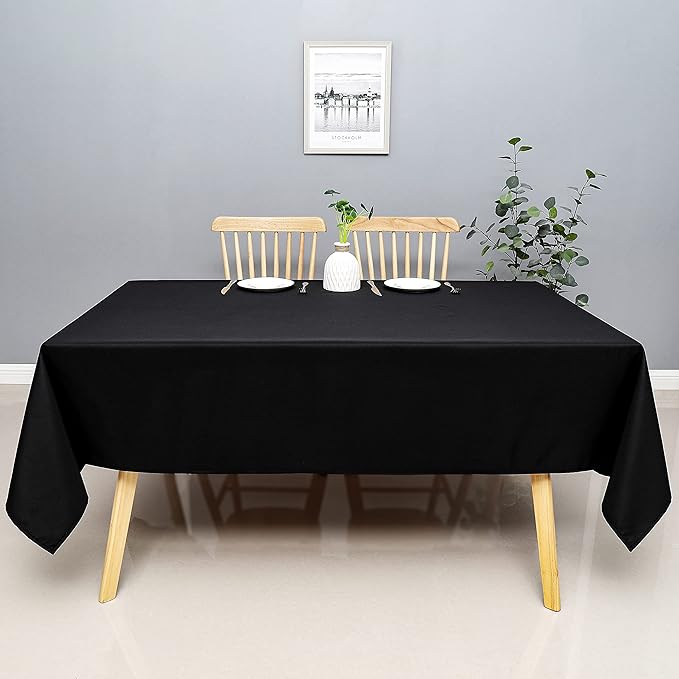 Wewoch Black Rectangle Tablecloth Water Resistant Washable Polyester Table Cloth for Dining,Kitchen, Parties Weddings and Outdoor Use 60 Inch by 120 Inch