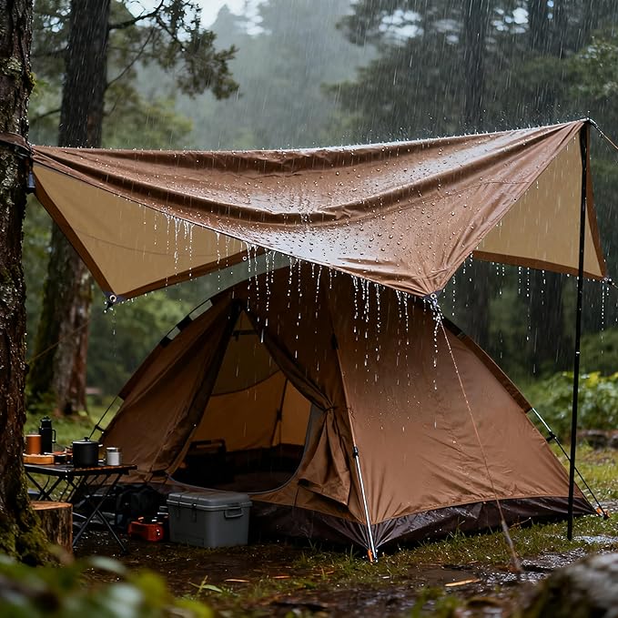 12x16 FT Tarp 22 mil Extreme Heavy Duty Waterproof tarps,Brown&Beige Multipurpose Outdoor Tarpaulin Tear-Proof&UV-Resistant,for Canopy,Camping,Roof,Trailer, Etc