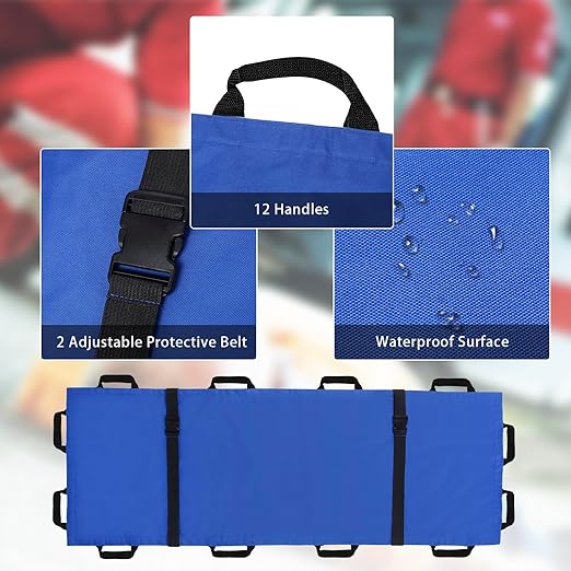 Portable Transport Stretcher with 12 Handles，Dog Stretcher & Gurney with Carrying Bag Patient Animal Mover Travel Size Emergency Casualty Evacuation-Capacity 400lbs (Blue)