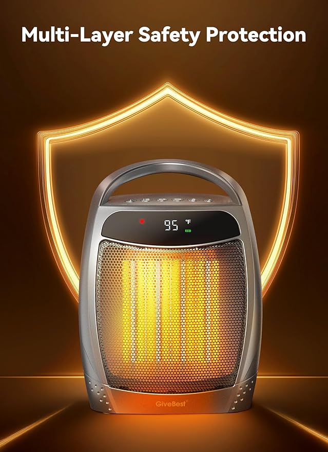 GiveBest Digital Space Heater, 1500W Portable Electric Heater for Indoor Use, Remote, 4 Mode, Timer, ECO Mode,PTC Ceramic Fast Safety Heat for Bedroom Office Home