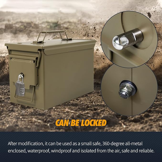 GUGULUZA Metal Ammo Can 30/50 Cal, Lockable Bullet Storage Case, Waterproof & Airtight Containers Box with Flip Top for Long-Term Storage Shotgun, Rifles, Pistols Ammunition